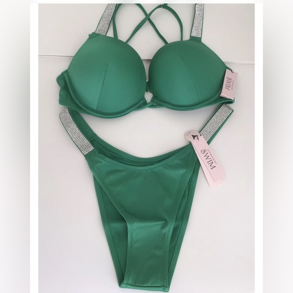 Victoria’s Secret Bombshell Bikini Set-Shine Strap-32C Pushup Top & Small Bottom